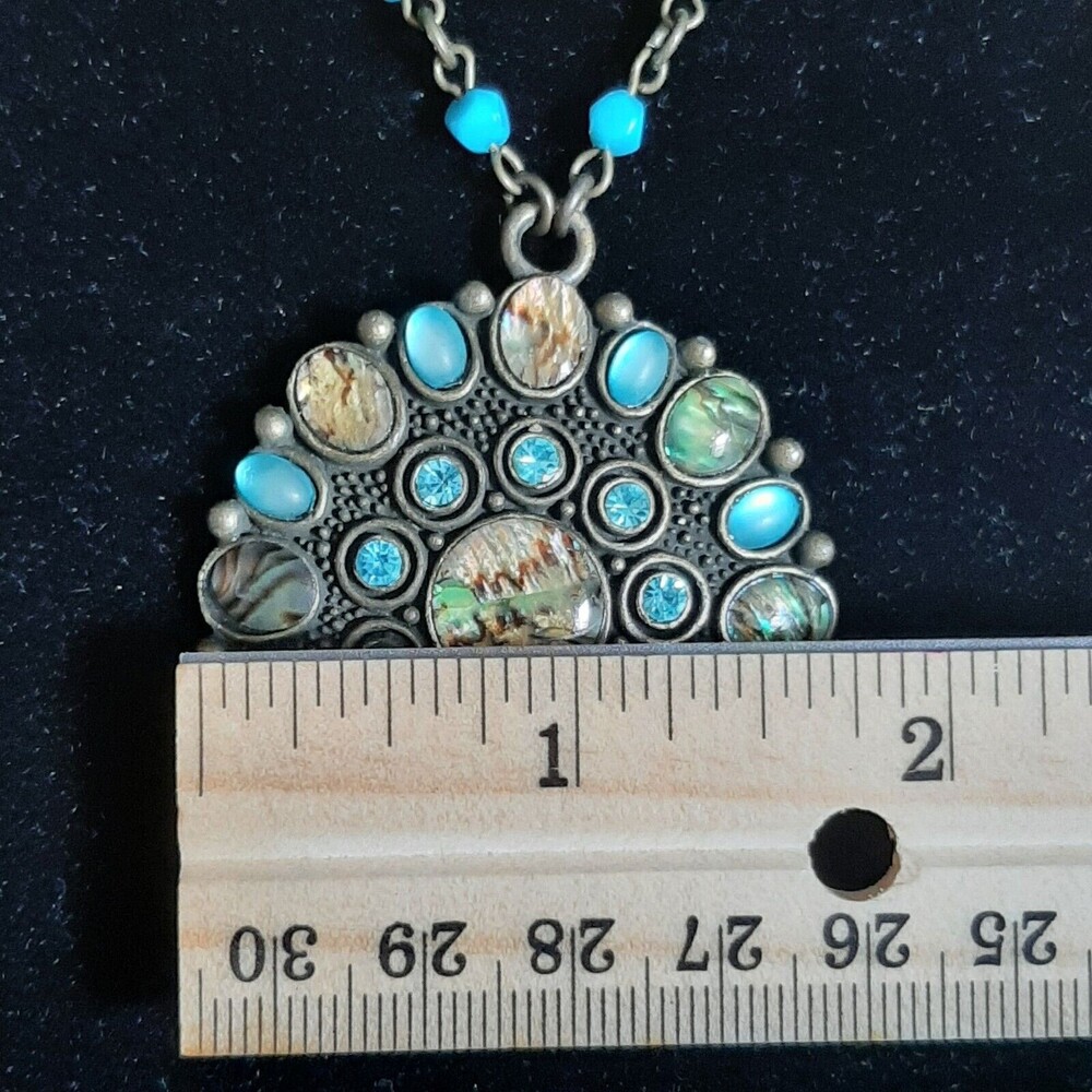 Beautiful Southwestern Pendant with Abalone Shell Texture on a Beaded Chain - Picture 2 of 5